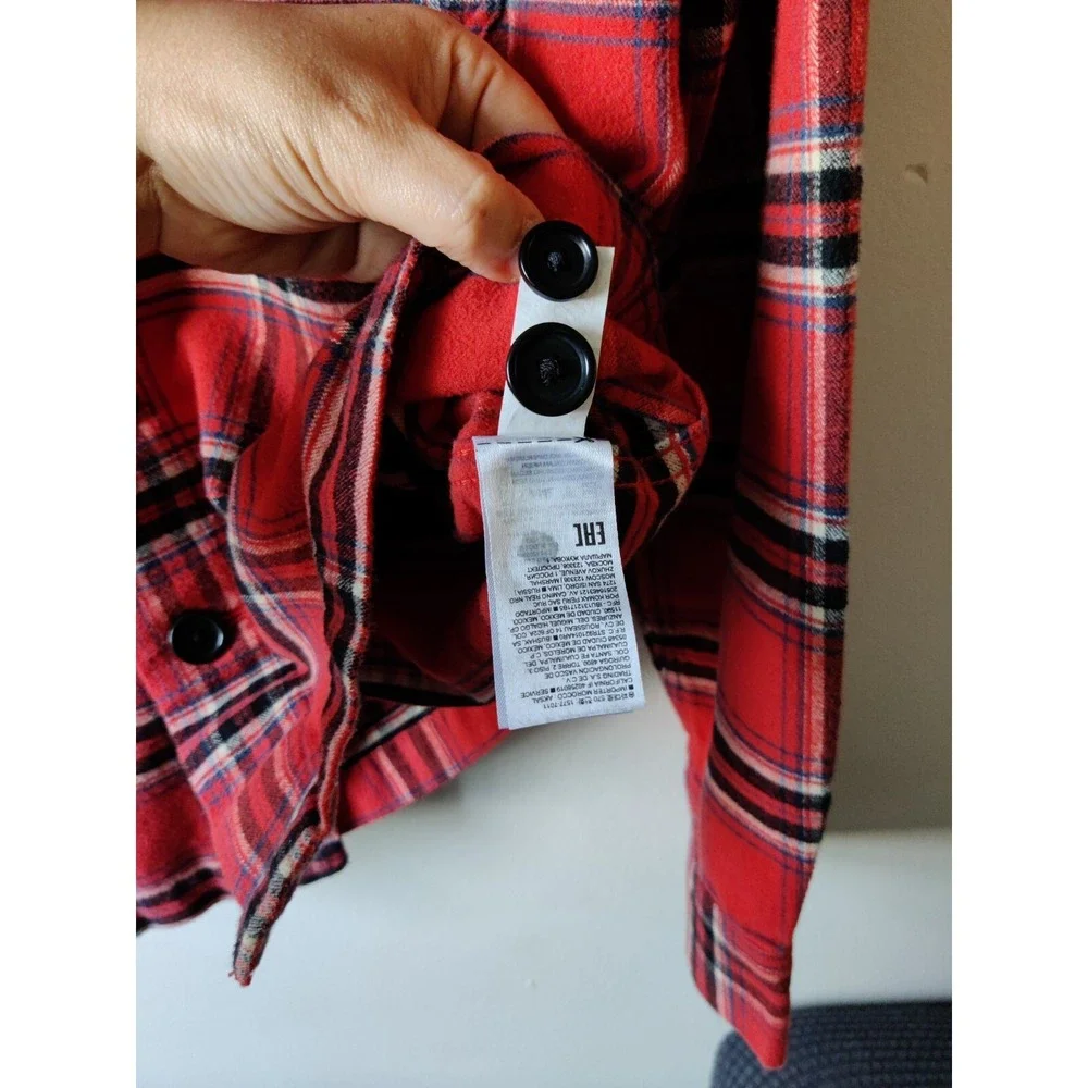 Banana Republic Mens Size‎ Medium Thick Flannel Red Tartan Plaid Flaps Shacket